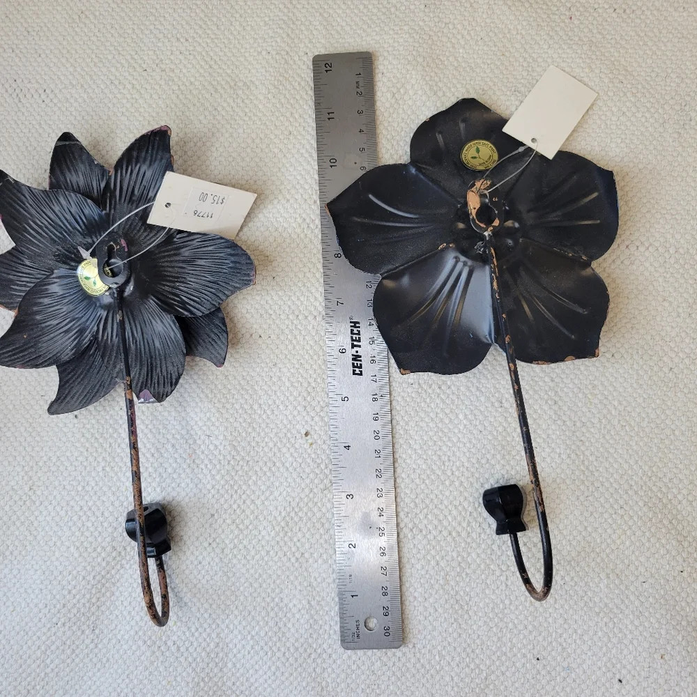 Vintage Floral Metal Wall Hooks - Blue and Purple Bundle Of 2 Hooks